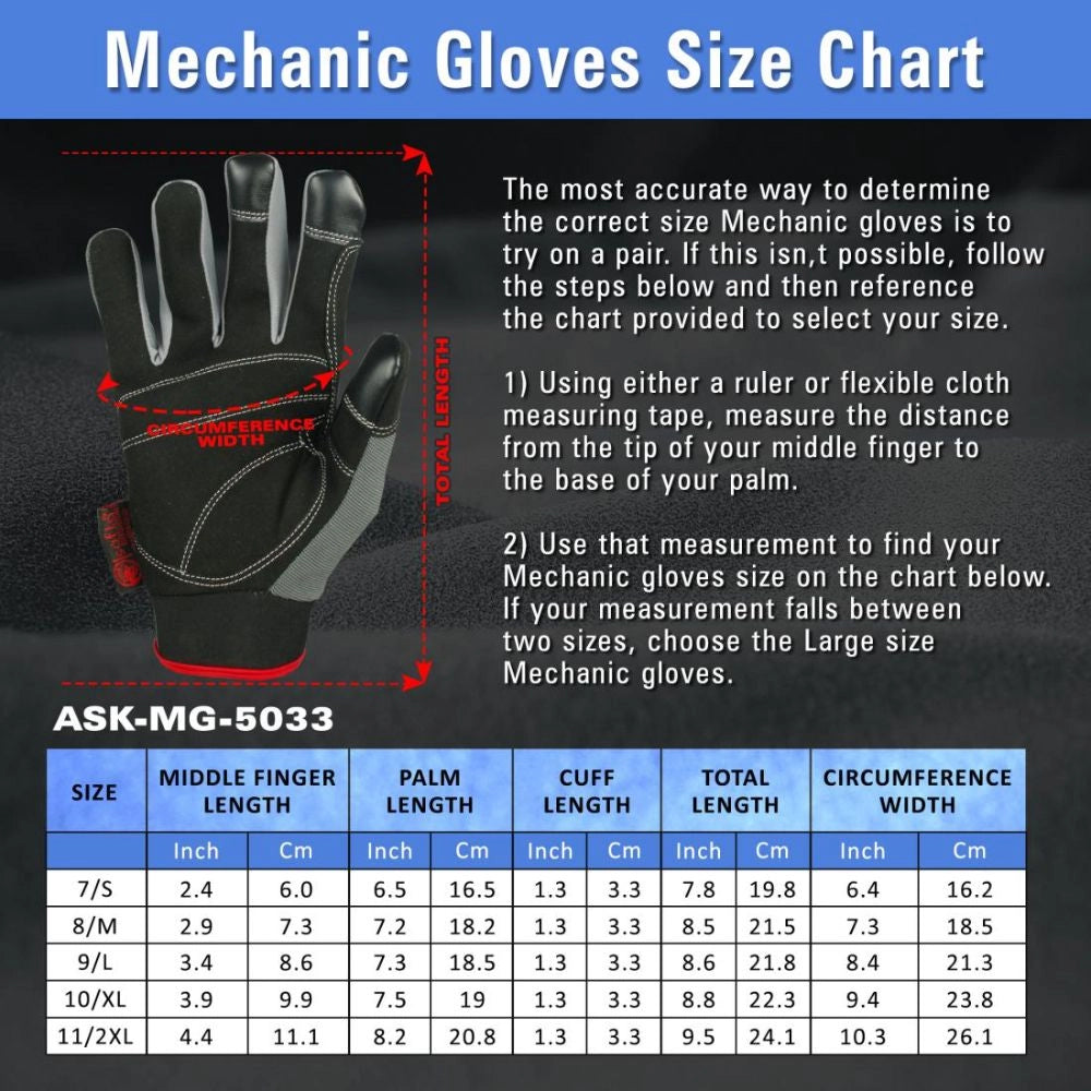 Safety Gloves For Mechanics size chart